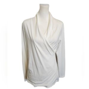 CAbi Style #3185 Flatter Me Tee Faux Wrap Guaze Knit Long Sleeve Top, M